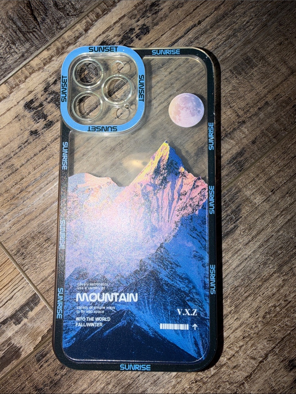 Mountain Sunrise Clear Phone Case with Blue Accent